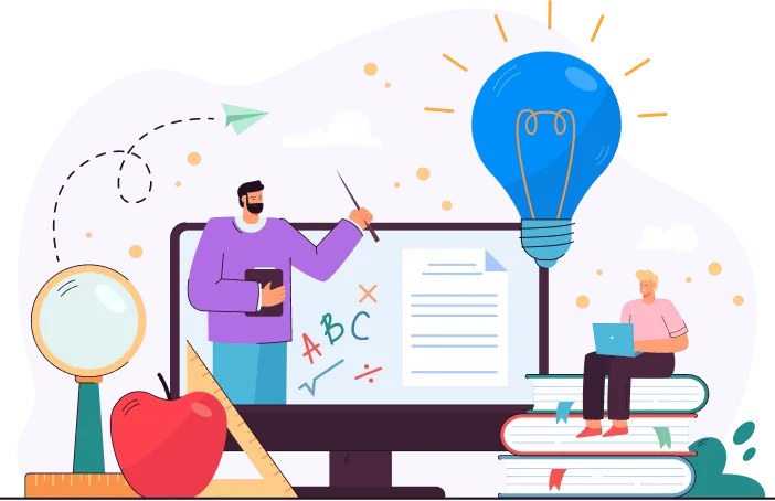 Minh hoạ thầy giáo giảng bài trên màn hình